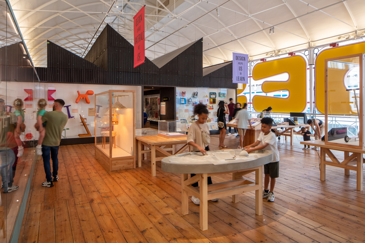 A view of The Factory's corrugated roof in the Designing for Change section. © Luke Hayes, V&A